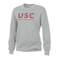 USC Trojans Women's Gray Washed Terry Throwback Crew Neck Sweatshirt